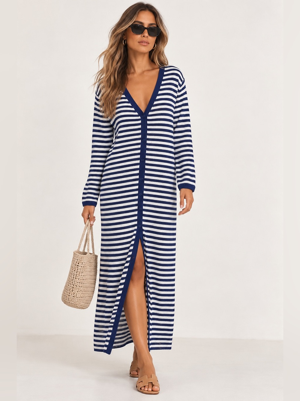 NWOT Zara Striped Navy Maxi Dress